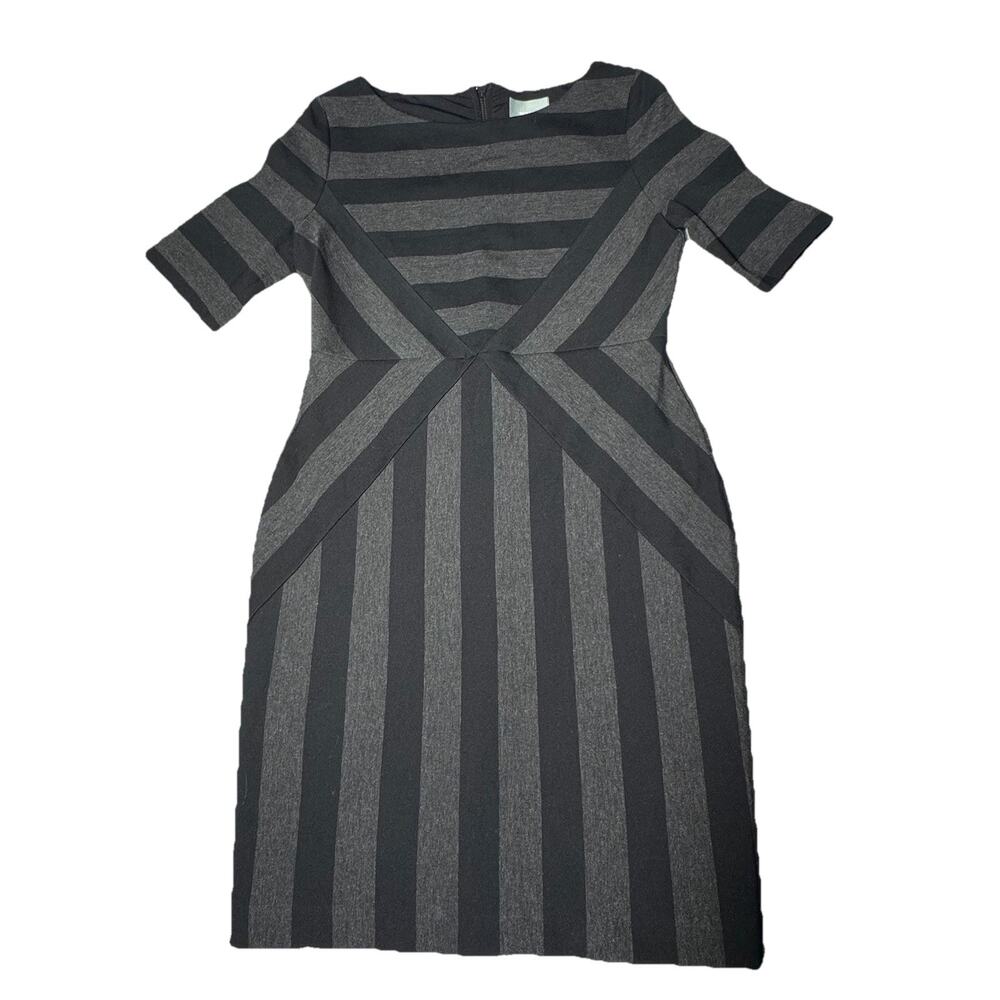 Maeve Anthropologie Black Grey Stretch Chevron Knit Dress 8P Exposed Zipper